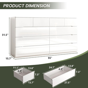 Cómoda Moderna de Lujo con 10 Cajones en Blanco Brillante para Dormitorio - Product Image 4
