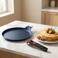 Poêle à crêpes en aluminium moulé Sanlang, poêle à chapati, poêle à crêpes antiadhésive, poêle à tortillas avec poignée amovible, compatible four
