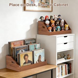 Support de rangement pour CD, 3 niveaux, pour DVD, cassettes et bandes, en bois rustique, avec poignées - Product Image 6