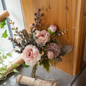 Bouquet de fleurs artificielles en tissu tressé avec lettres en forme d'île, roses roses, pour décoration maison et mariage CF02079 - Product Image 1