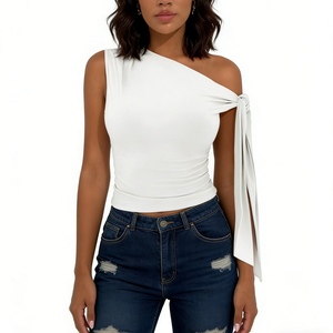 เสื้อครอปท็อปผู้หญิงแบบผูกไหล่ข้างเดียว - เสื้อกั๊กแฟชั่นลำลองแบบอสมมาตร - Product Image 3