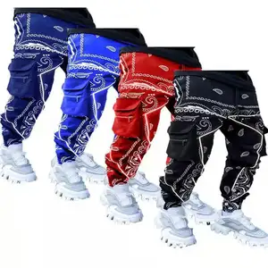 Custom Logo Mannen Gestapeld Joggers Met Pocket Streetwear Mannen Joggingbroek Flare Cargo Gestapeld Broek Broek Met Zakken