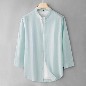 Chemises en lin pour hommes 100% avec nouveau style de mode col <span class=keywords><strong>Mao</strong></span>/Mandarin col montant à manches longues pour l'hiver respirant et élégant - Product Image 3