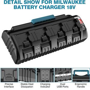 Cargador rápido 3A de 4 puertos, con 2 puertos USB, para Milwaukee, 14,4 V-18V, baterías de iones de litio - Product Image 3