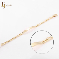 Pulseras de Eslabones Figaro de 3 mm y 13 cm+ de FJ Fallon Fashion Jewelry, Grabables, Chapadas en Oro de 14K sobre una Base de Latón