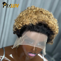Perruque en cheveux humains en gros, style ancien, avec dentelle, couleur 1b/27, cheveux bouclés ondulés, coupe pixie, cheveux bruts, vente directe d'usine
