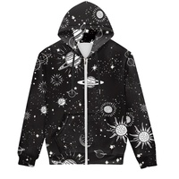 Sweat-shirt à capuche imprimé sur toute la surface Hip Hop Streetwear Galaxy Planet pour hommes, système solaire spatial, décontracté, écologique