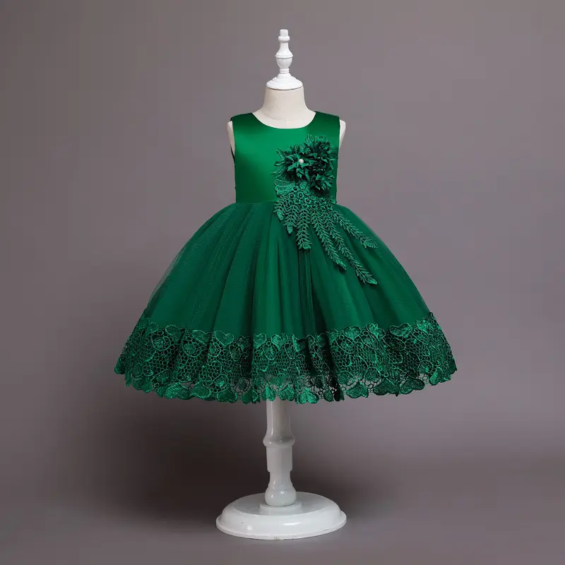 Xnuo Цветочное платье для девочек с коротким рукавом, расшитое бисером, зеленое, белое, праздничное, свадебное платье, изящное, день рождения, для принцессы