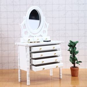 1:12 Mini muebles tocador de madera con cajón de espejo DIY casa de muñecas de bolsillo juguete para casa de muñecas artesanías decorativas - Product Image 4
