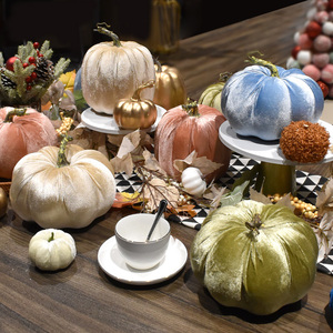Calabazas de Terciopelo Verde al por Mayor para Decoración de Acción de Gracias y Halloween, Calabazas Artificiales de Terciopelo Azul para Decoración de Bodas - Product Image 4