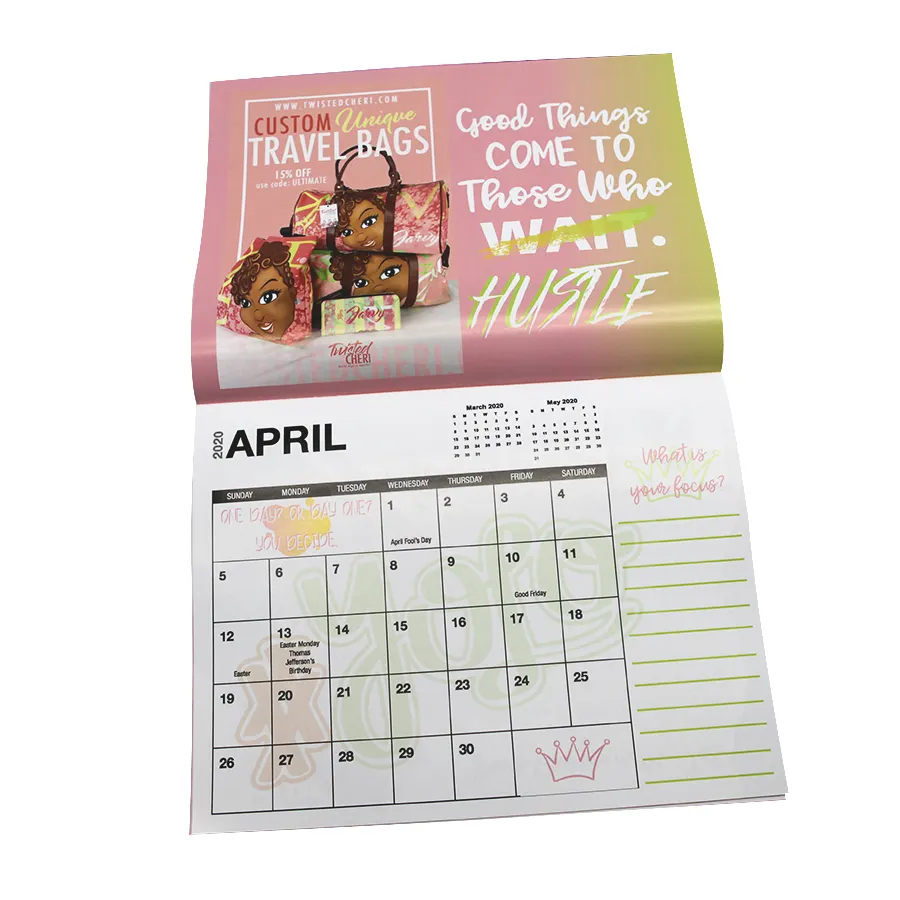 Top Quality Custom Large 12 Month Wall Calendar Printing 2022