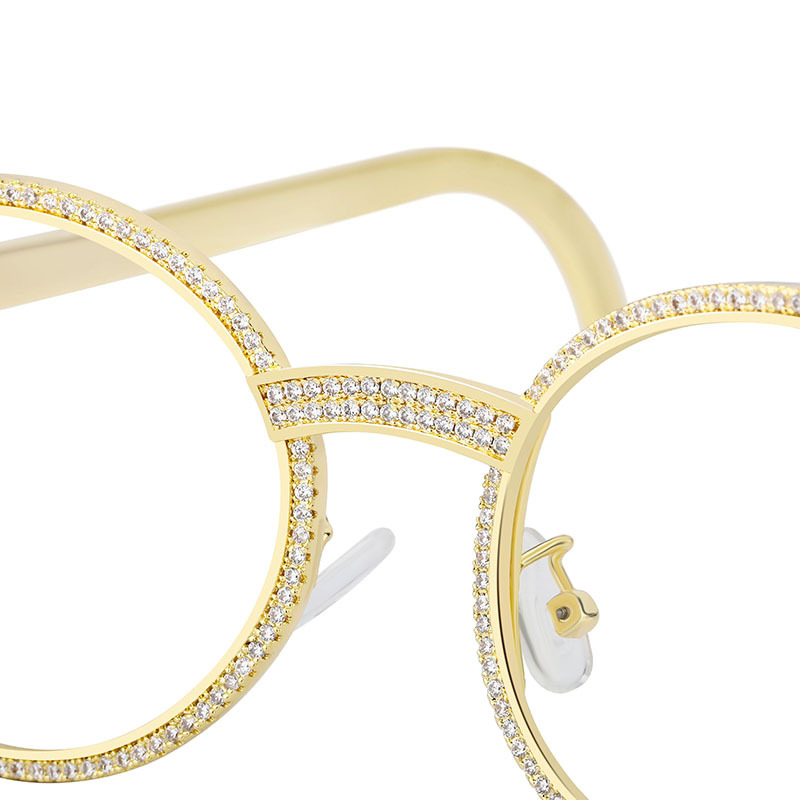 Hip hop glasses inlaid with gem metal frame wooden red leg glasses trendy fashion avant-garde personalized decorative glasses