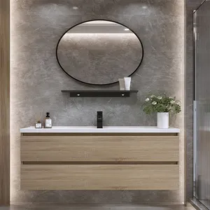 Muebles de baño de madera para colgar en la pared, modernos y baratos, con lavabo, juegos de lavabo, armario de baño con espejo Led, venta directa de fábrica