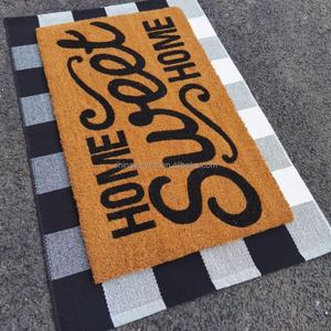 Indoor Outdoor Layered Black and White <b>Checked</b> Buffalo Plaid <b>Rugs</b> - Product Image 2