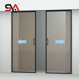 Chine SVA-6086 cadre en aluminium or noir Kichen bureau étude Double porte en verre synchronisation fermeture douce système de porte coulissante