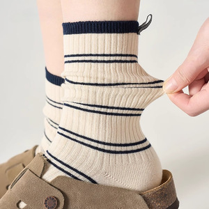 Women's Cotton Seamless Mid Calf Socks Striped Breathable Casual Socks For Spring Autumn - Product Image 1