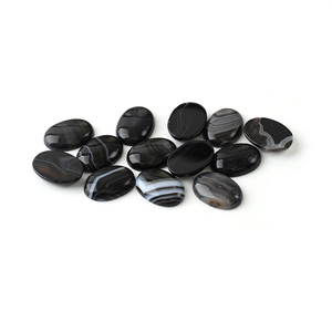 천연 블랙 레이스 마노 광택 플랫 백 부드러운 블랙 타원형 볼록 원형 느슨한 보석 잘라 블랙 마노 - Product Image 2