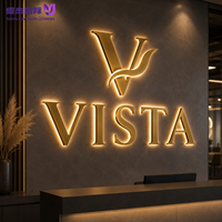 Enseigne lumineuse 3D personnalisée en acier inoxydable avec lettres LED, logo mural rétroéclairé à effet halo pour hall d'hôtel et zone de réception de bureau