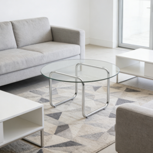 Mesa de Centro Redonda de Acero Inoxidable y Vidrio Templado, Estilo Moderno Italiano Minimalista, Mueble para el Hogar, Uso en Múltiples Habitaciones - Product Image 6