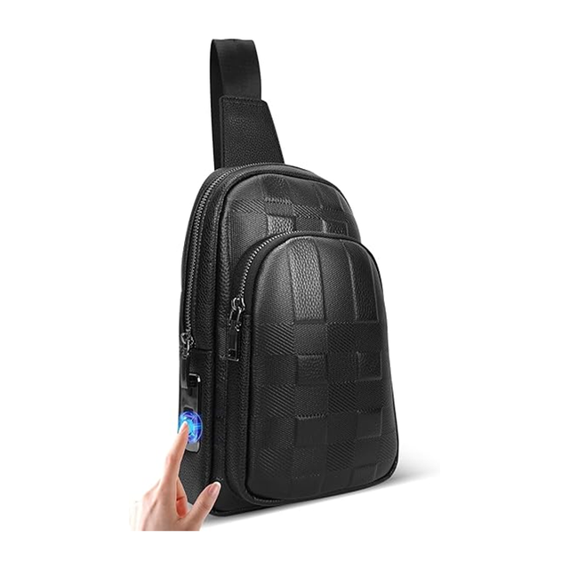 Anti-Theft  Fingerprint PU Constructed Oxford Cloth Strap Fingerprint Lock Shoulder Chest Bag for  Travel Fingerprinting Bag