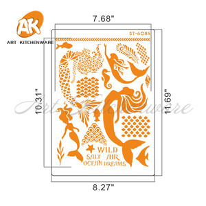 Pochoirs de décoration de gâteaux personnalisés <span class=keywords><strong>AK</strong></span> Mermaid, moules en plastique, pochoirs pour glaçage royal, pochoirs pour aérographe, pochoirs de dessin artistique - Product Image 2