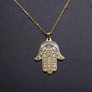 Collier <span class=keywords><strong>pendentif</strong></span> <span class=keywords><strong>main</strong></span> de Hamsa Hamesh, œil porte-bonheur, chaîne de collier ras du cou en acier inoxydable, amulette, bijoux juifs - Product Image 3