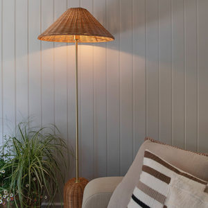 Rattan Floor Lamp Brown Shade <b>Pull</b> String Switch Energy Saving <b>Light</b> Home Use - Product Image 4
