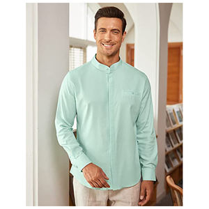 Camicia da <span class=keywords><strong>uomo</strong></span> in viscosa di <span class=keywords><strong>lino</strong></span> da <span class=keywords><strong>spiaggia</strong></span> a maniche lunghe camicie Casual estive abbottonate camicia con colletto a fascia con bottoni nascosti solidi - Product Image 2
