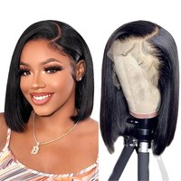 Perruque frontale bob droite en dentelle transparente 13X5X1 avec raie latérale pré-épilée pour femmes noires