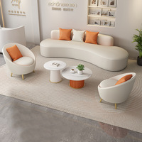 Ensemble de canapés incurvés en similicuir de luxe léger de style européen, pour magasins de vêtements, salons de beauté, bureaux, avec mousse éponge haute élasticité compressée