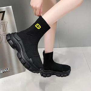 Vendita calda di nuovi stivali da <span class=keywords><strong>donna</strong></span> a maglia con suola spessa con altezza e stivaletti sportivi casual scarpe a maglia - Product Image 2