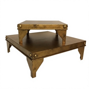 Classic Farmhouse Iron Metal Square <b>Cake</b> <b>Stand</b> <b>Set</b> Of 2 Gold Antique Finish Vintage Dessert Display Home Accents For Home Decor - Product Image 1