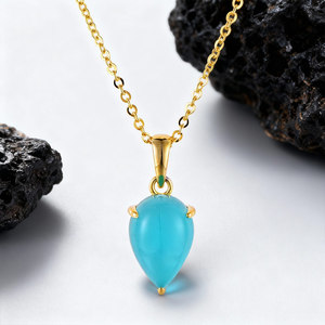 Klasik bentuk pir pirus kalung Stud pernyataan Sepuh emas perak 925 perhiasan batu permata alami perhiasan wanita - Product Image 5