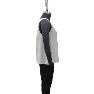 Women's Linen Sleeveless <b>Tank</b> <b>Top</b> O-Neck <b>Loose</b> Fit Sheer Layer Lace Trim Casual Spring Summer Solid Color Woven <b>Top</b> - Product Image 3