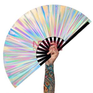 High Quality <b>Large</b> PVC Bamboo Reflective Rave Party Music Eco-Friendly Customizable Folding Handheld <b>Fan</b> - Product Image 1