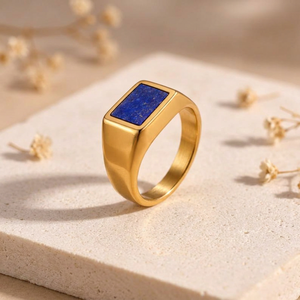 Natural Lapis Lazuli Signet <b>Ring</b> Rectangular Blue Gemstone <b>Ring</b> <b>Mens</b> Unisex Statement Jewelry Custom Gold Plated <b>Silver</b> <b>Ring</b> - Product Image 5