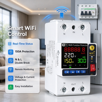 Module de protection de tension intelligent Tuya WiFi 150A avec double relais et reconnexion automatique contre les surtensions, sous-tensions et surcharges pour usage domestique CE