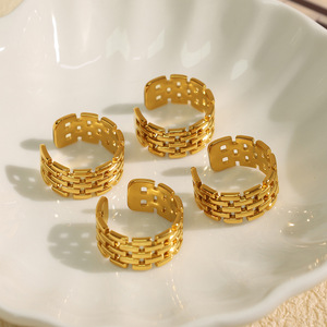 Geometric Titanium Steel <b>Ring</b> Gold 7mm Unisex Fashion Jewelry Gift - Product Image 3