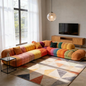 Juego de Sofás Seccionales Modulares de Lujo, Muebles Modernos de Terciopelo Arcoíris para Sala de Estar, Sofá Grande con Tapicería Acolchada Tipo Nube, Personalizable - Product Image 3