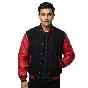 Blouson Bomber Homme Noir et Rouge Style Universitaire Col Montant Décontracté Professionnel Portable Respirant Baseball Collège - Product Image 1