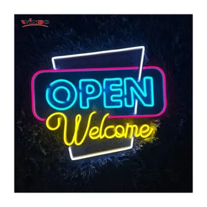 Nome del negozio Winbo Logo esterno Custom Led insegna al Neon luce decorazione da parete Open Neon insegne