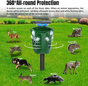 เครื่องไล่สัตว์ด้วยพลังงานแสงอาทิตย์ใช้พลังงานแสงอาทิตย์ใช้ในสวนสำหรับกลางแจ้งใช้ในสวนนกพิราบกระรอกกระต่าย<span class=keywords><strong>จิ้งจอก</strong></span>กวางสุนัขและแมวใช้ไล่แมลงด้วยอัลตราโซนิค - Product Image 3