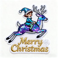 En gros, Badges Cœur en paillettes 3D effet gonflé motif pain d'épices, Écussons brodés thermocollants à paillettes, Décoration pour chapeau de Noël, Tissu brodé