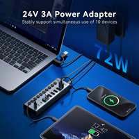 Nouveau Hub USB en Aluminium 2026 à 10 Ports Type A/C avec Charge PD 45W et 10 Gbps, Interrupteurs Individuels