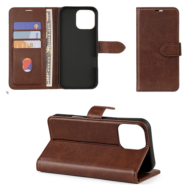 RTS Luxury PU Leather Wallet Phone Case with Card Holder & Shockproof for 16 Pro Max