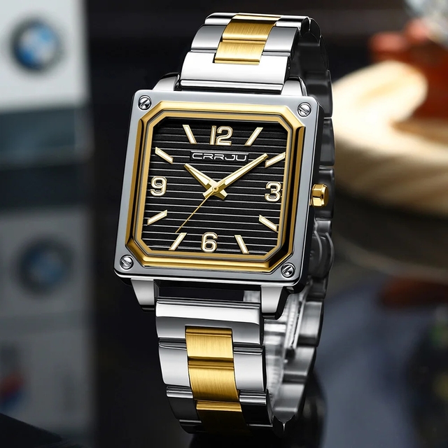 CRRJU 5021 High Quality Men Luxury Watch Business Waterproof Square Quartz Chronograph Wristwatch Luminous Stainless Watches