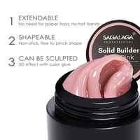 Gel de construction solide sans HEMA SAGALAGA avec logo personnalisé, rose doux, non collant, pour extension d'ongles, sculpture 3D, fourniture en gros pour salon