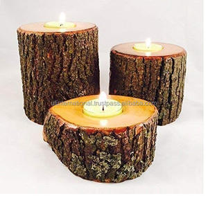 Portavelas de madera tamaño edium, soporte de forma redonda y color madera natural, producto más vendido y hecho a mano - Product Image 2