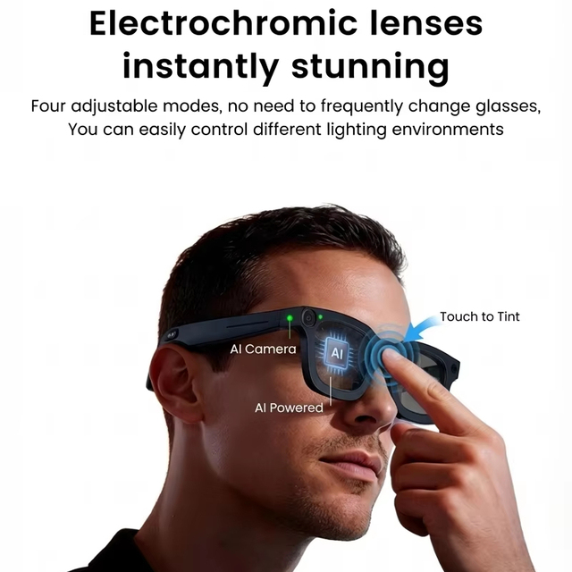 Electronchromic AI Fashion Smart Sunglasses 4K Camera Take Pictures Video ChatGPT  Phone Calls Music Smart AI Glasses