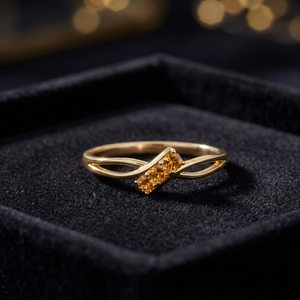 Anillo de Compromiso de Oro Rosa de 18K con Citrino, Banda Abierta con Corte de Diamante, Joyería de Promesa de Boda para Mujer - Product Image 2